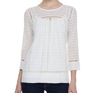 Rebecca Taylor Geo Clip Brocade Top Scoop Neck Shirt Blouse White Sz 4